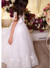 Off Shoulder Ivory Lace Applique Tulle Flower Girl Dress